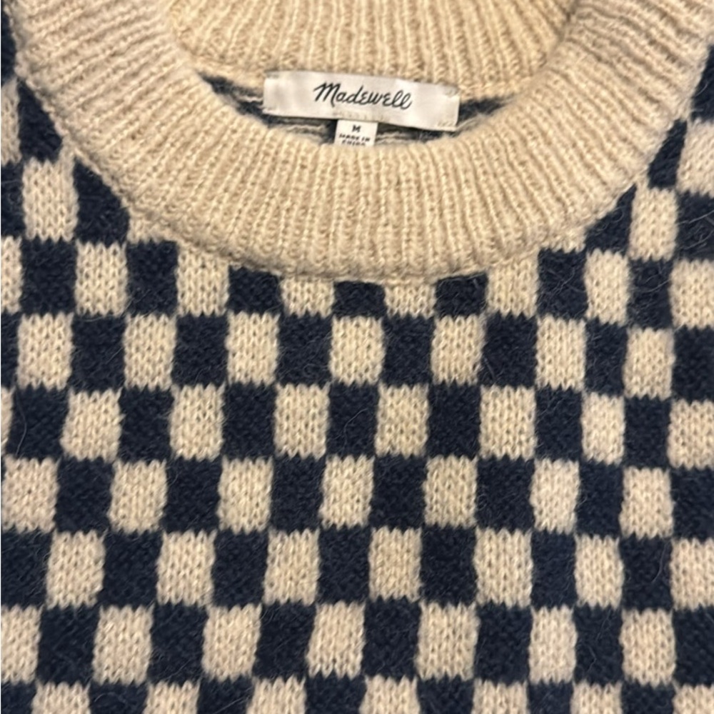 Madewell Crewneck Sweater Black and Cream Checkered